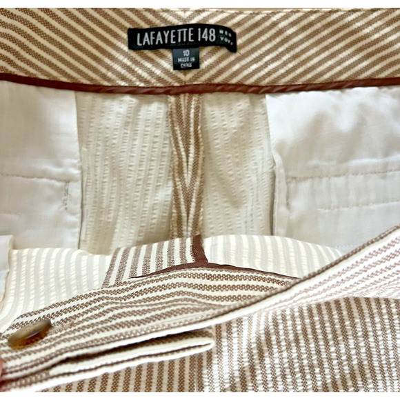 New Lafayette 148 Cotton Linen Textured Neutral Stripe Cropped Dress Pants 10 - Picture 10 of 10